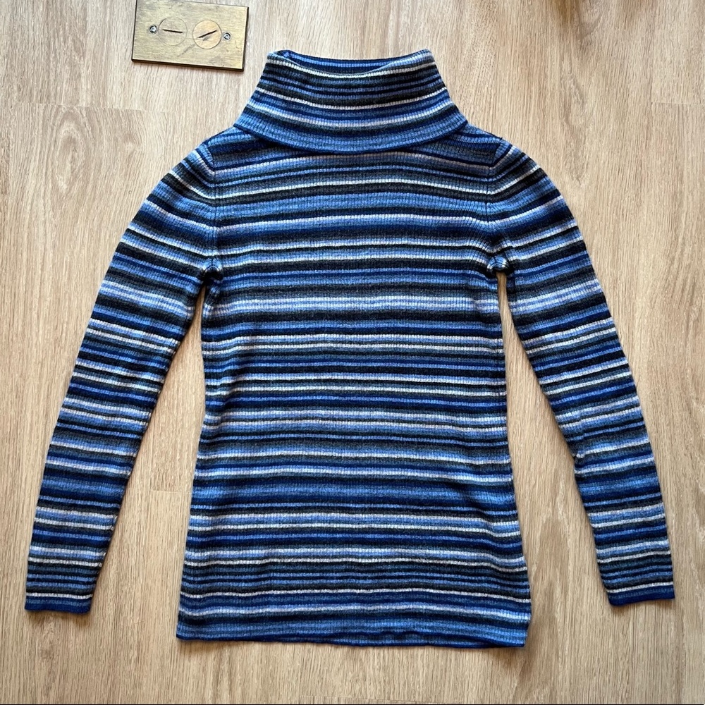 Pendleton Blue and Gray Striped Turtleneck Sweater